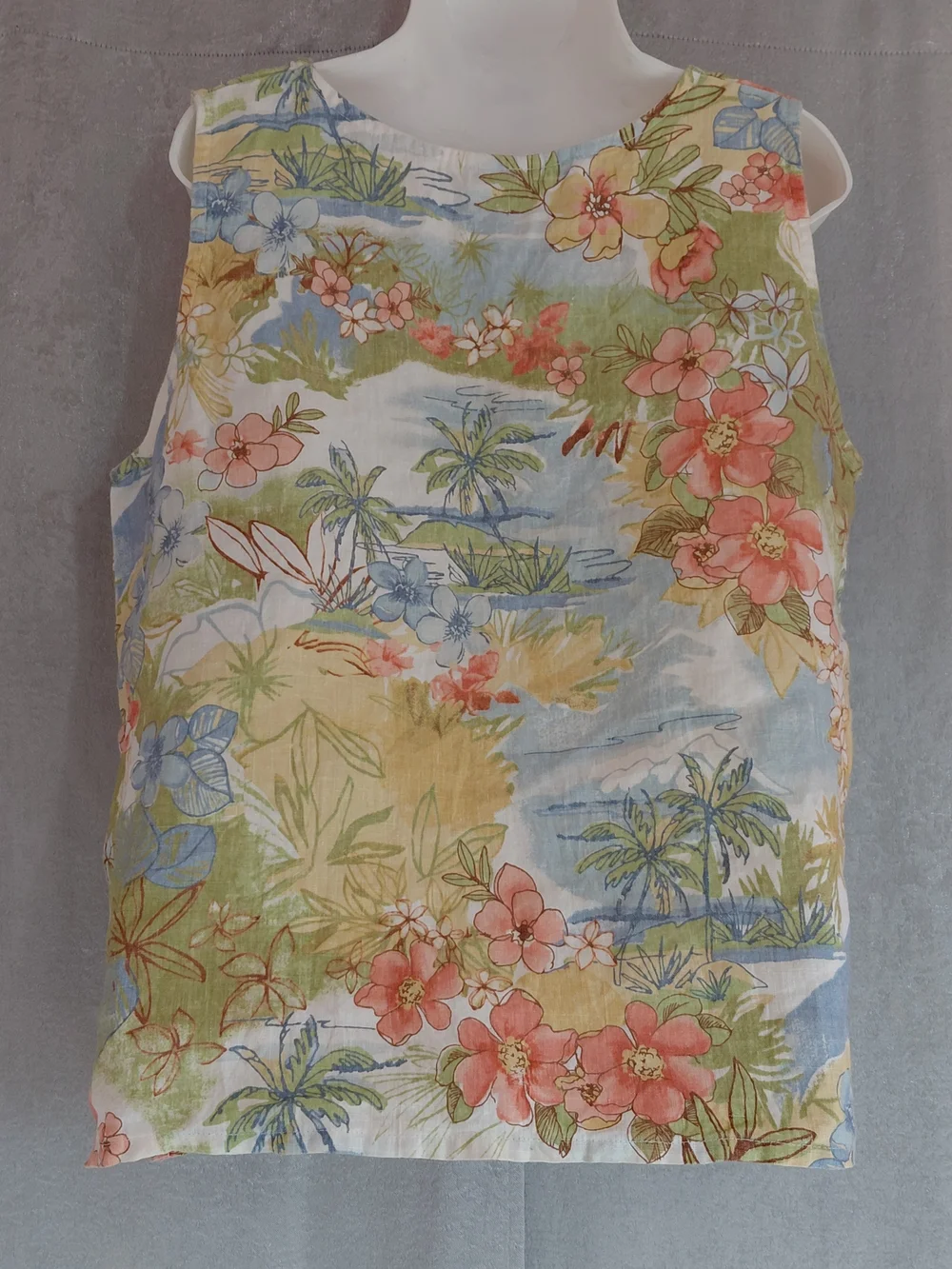 LVintage Hot Cotton By Marc Ware 100%linen Tropical Floral Tank Too SZ L USA - Picture 5 of 10